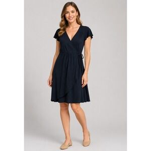 Fresh Produce Faux Wrap Dress‎ Womens XS Black Rayon Minimalist Capsule Made USA